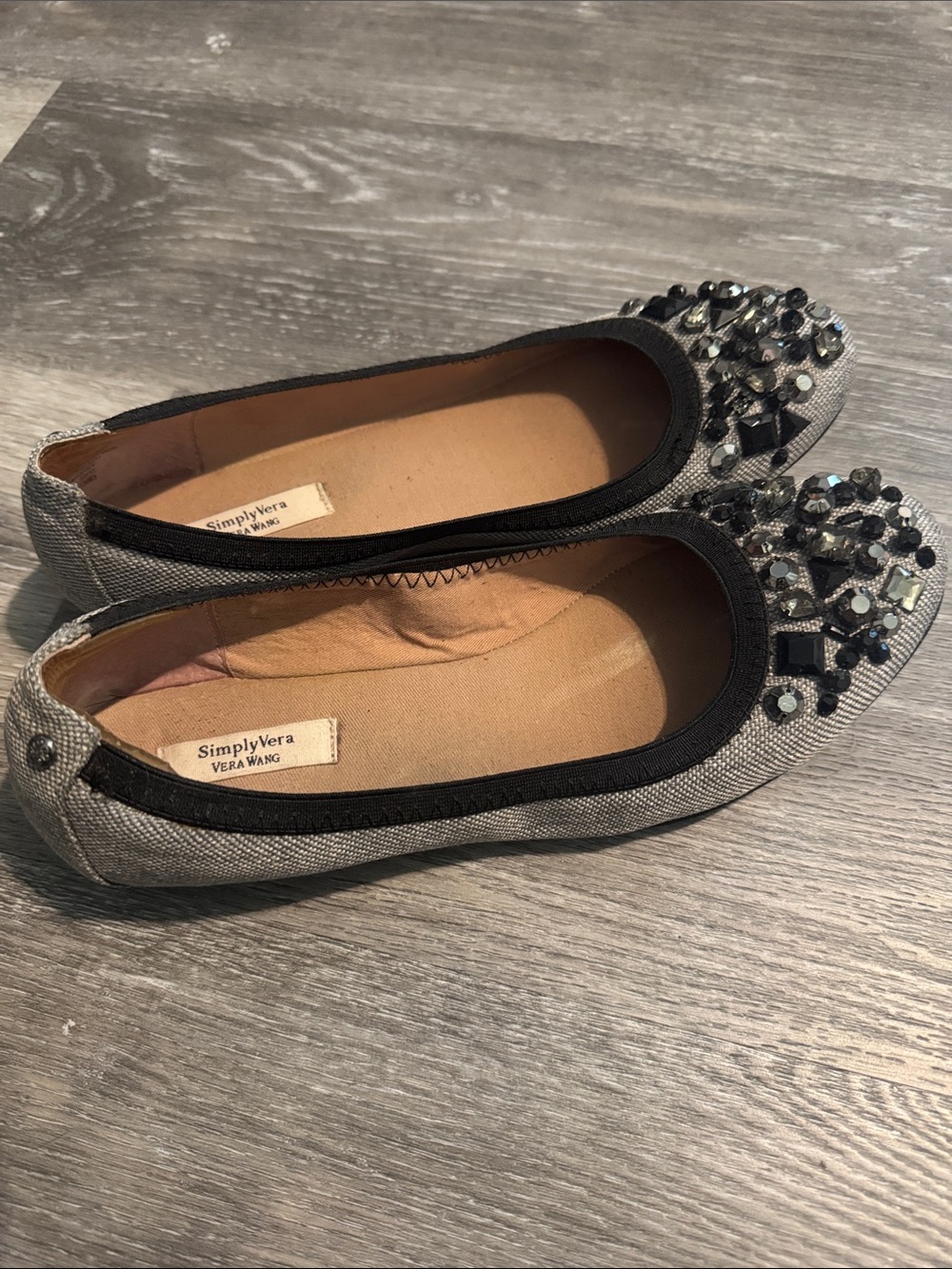 Very Wang Gray Jeweled Ballet Flats
